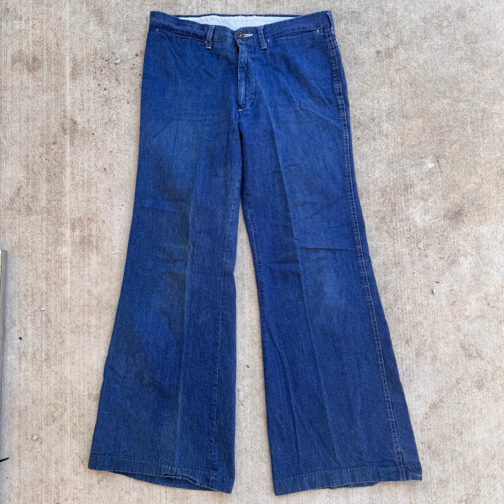 Vintage 70s Levis Panatela Slacks 70s Bell Bottom Jeans Blue Dark Wash 32x30